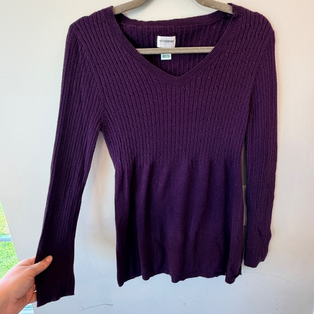 Motherhood Maternity Sweater Women Medium Purple Ribbed Cable Knit Cozy